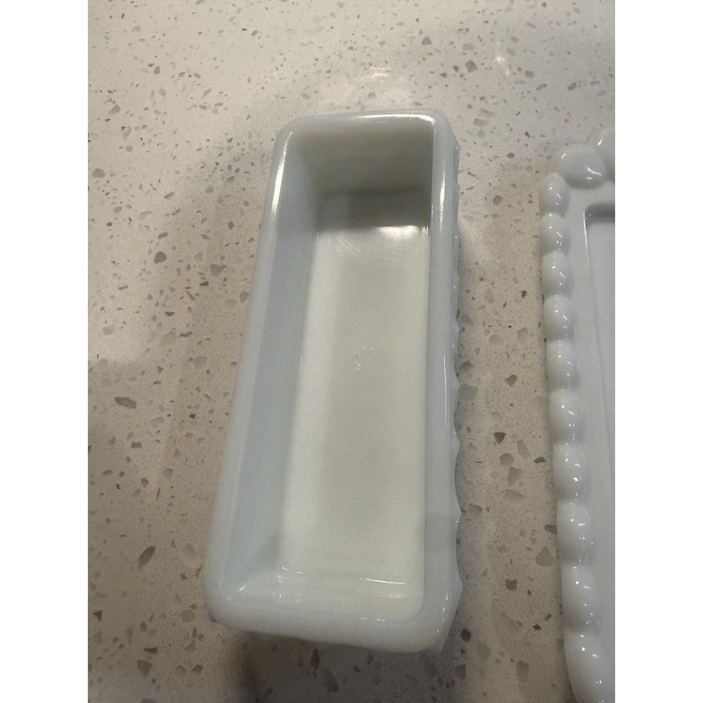 Westmoreland Paneled Grape Butter Dish Mid Century Depression Milk Glass - Picture 6 of 7